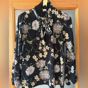 Everly Black Blouse with Cream & Soft Lavender Floral Design